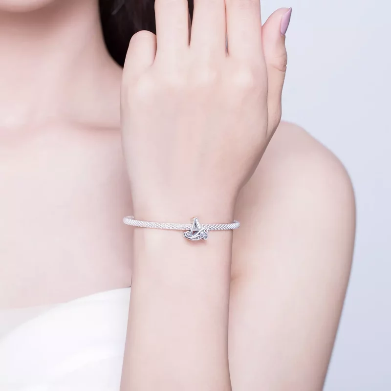 (imagen para) Pulsera de malla estilo Pandora con letra A de plata - SCB829 - Ver 3