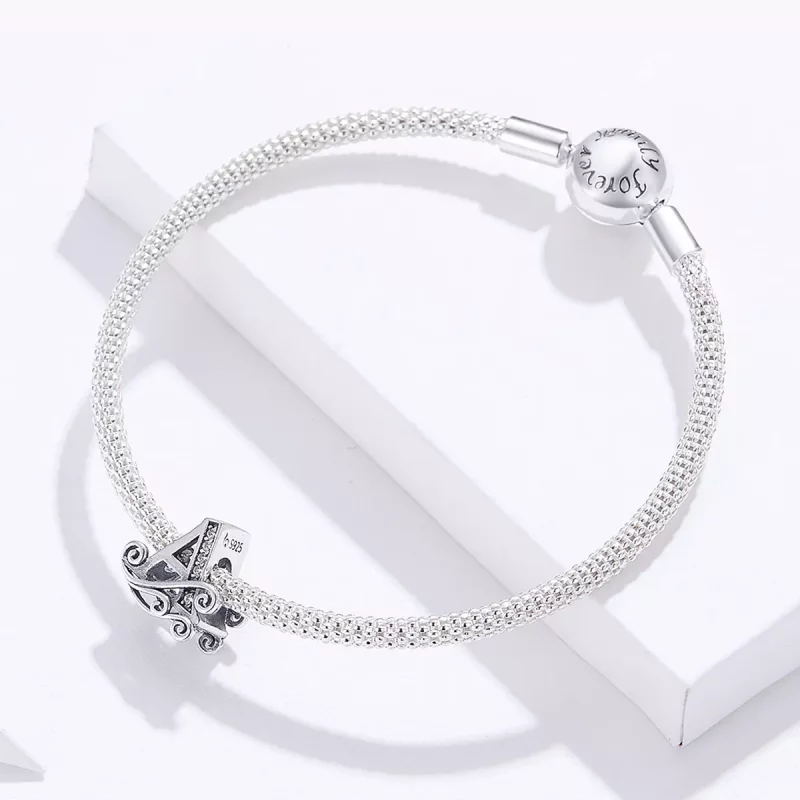 (imagen para) Pulsera de malla estilo Pandora con letra A de plata - SCB829 - Ver 4
