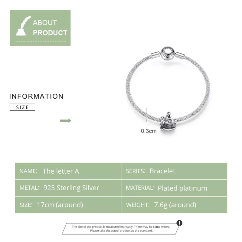 (imagen para) Pulsera de malla estilo Pandora con letra A de plata - SCB829 - Ver 5