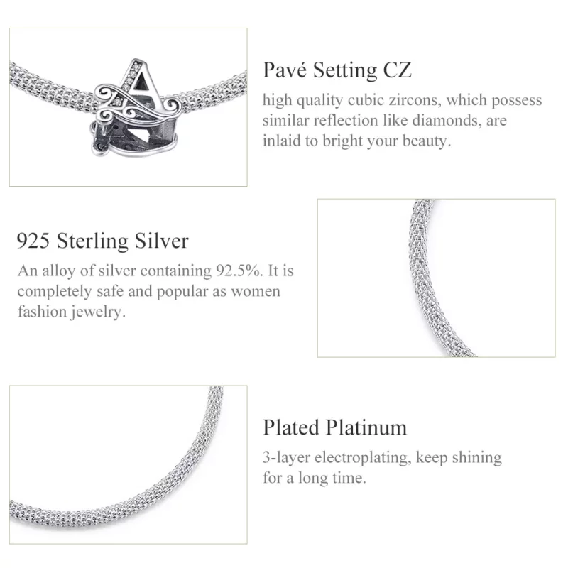 (imagen para) Pulsera de malla estilo Pandora con letra A de plata - SCB829 - Ver 6