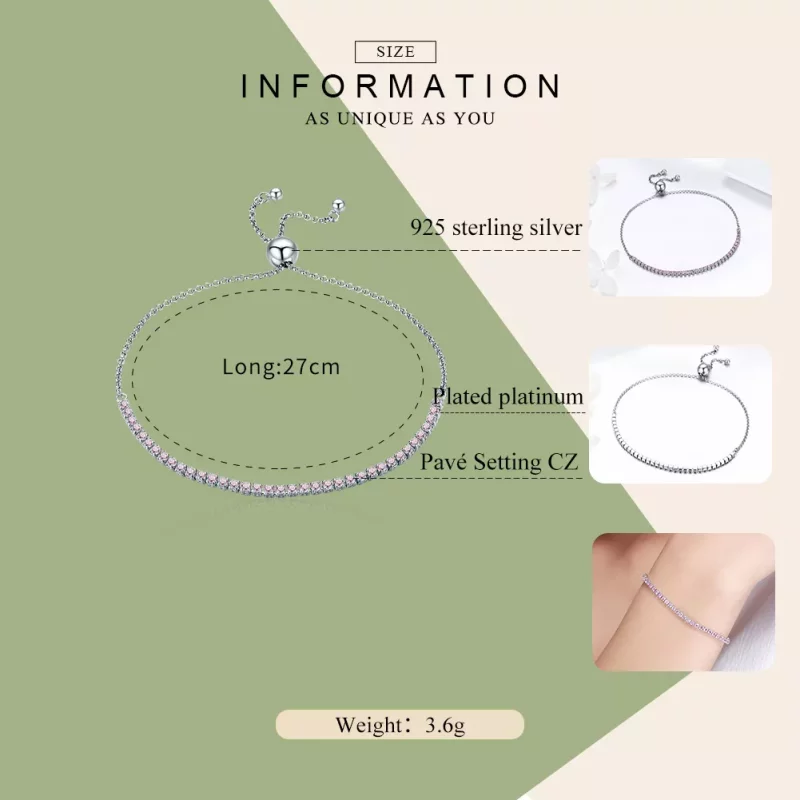 (imagen para) Pulsera de tenis deslizante elegante de estilo Pandora en plata - SCB045 - Ver 3