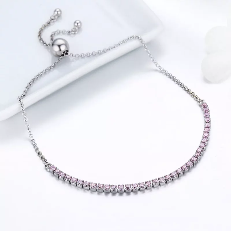 (imagen para) Pulsera de tenis deslizante elegante de estilo Pandora en plata - SCB045 - Ver 5