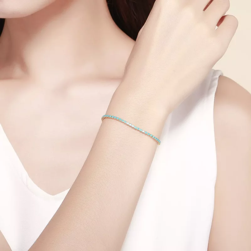 (imagen para) Pulsera de tenis deslizante estilo Pandora de plata con cielo azul - SCB118 - Ver 5