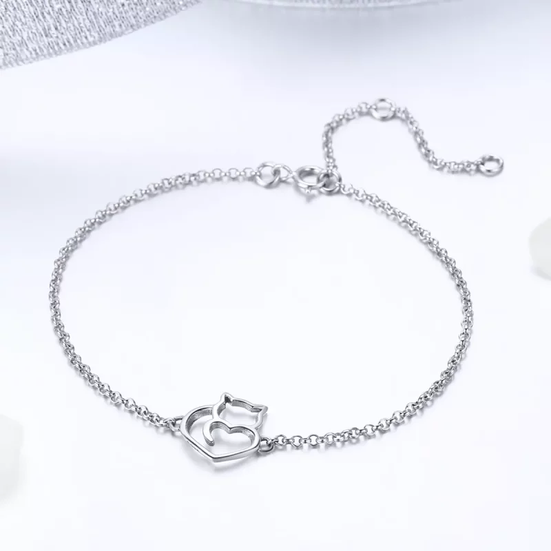 (imagen para) Pulsera deslizable con cadena de gato adorable en estilo Pandora en oro rosa y p - Ver 3