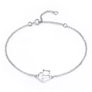 (imagen para) Pulsera deslizable con cadena de gato adorable en estilo Pandora en oro rosa y plateado - SCB102-C
