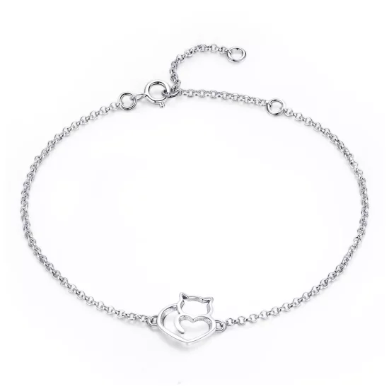 (imagen para) Pulsera deslizable con cadena de gato adorable en estilo Pandora en oro rosa y plateado - SCB102-C