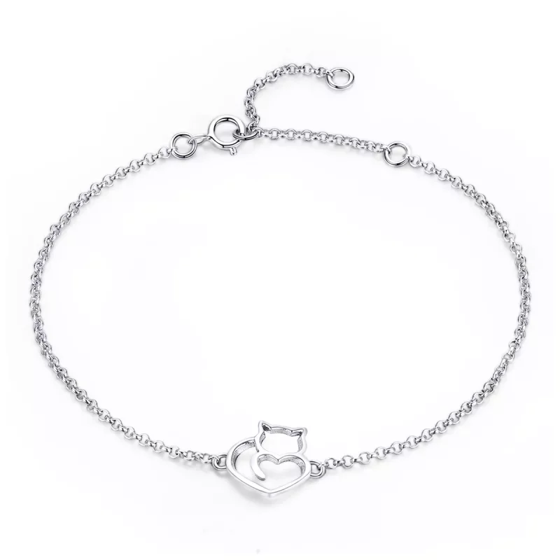 (imagen para) Pulsera deslizable con cadena de gato adorable en estilo Pandora en oro rosa y plateado - SCB102-C