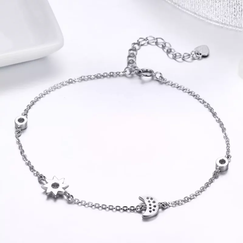 (imagen para) Pulsera deslizable con cadena de luna, sol y estrellas de estilo Pandora en plat - Ver 3
