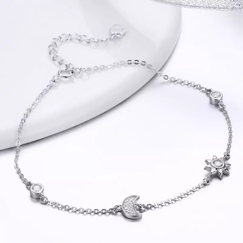 (imagen para) Pulsera deslizable con cadena de luna, sol y estrellas de estilo Pandora en plat - Ver 5