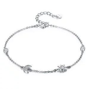 Pulsera deslizable con cadena de luna, sol y estrellas de estilo Pandora en plata - SCB081 (imagen para) Pulsera deslizable con cadena de luna, sol y estrellas de estilo Pandora en plata - SCB081