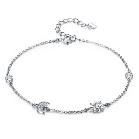 (imagen para) Pulsera deslizable con cadena de luna, sol y estrellas de estilo Pandora en plata - SCB081