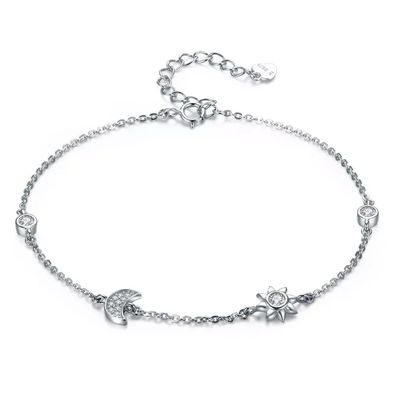(imagen para) Pulsera deslizable con cadena de luna, sol y estrellas de estilo Pandora en plata - SCB081
