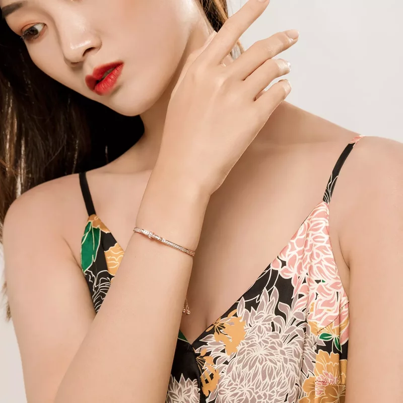 (imagen para) Pulsera deslizante con cierre de lazo dulce en estilo Pandora de oro rosa - SCB1 - Ver 2