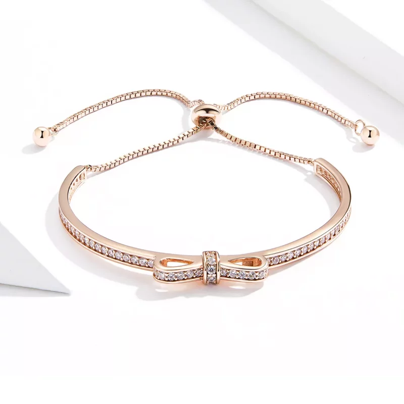 (imagen para) Pulsera deslizante con cierre de lazo dulce en estilo Pandora de oro rosa - SCB1 - Ver 3