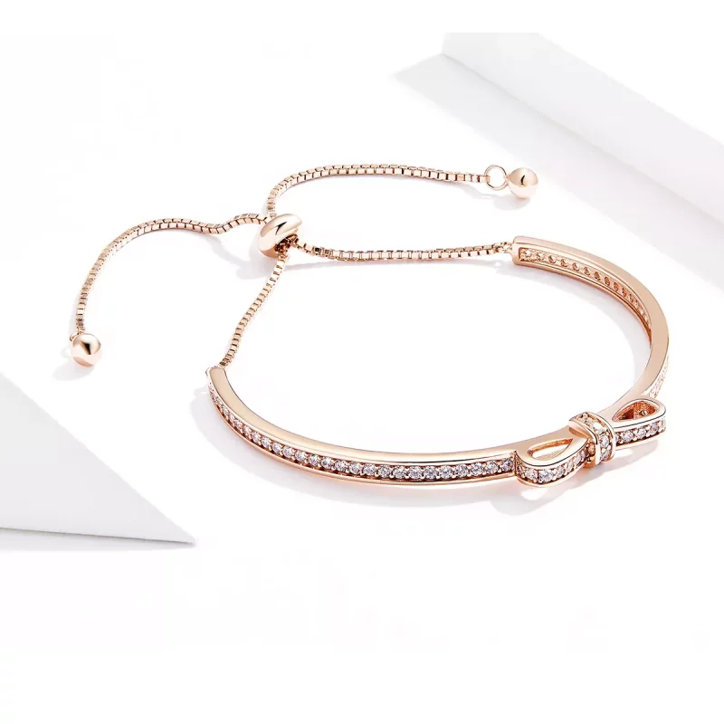 (imagen para) Pulsera deslizante con cierre de lazo dulce en estilo Pandora de oro rosa - SCB1 - Ver 4