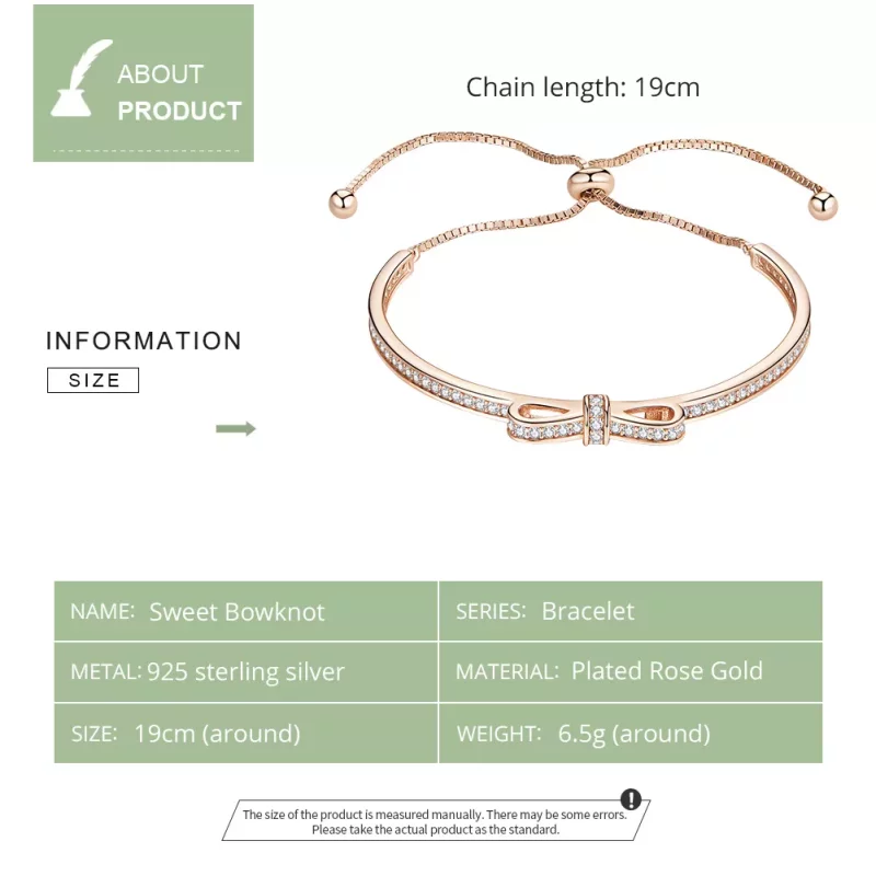 (imagen para) Pulsera deslizante con cierre de lazo dulce en estilo Pandora de oro rosa - SCB1 - Ver 5