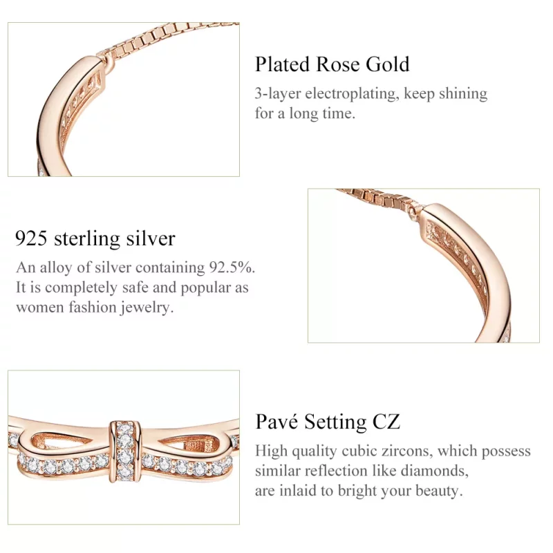 (imagen para) Pulsera deslizante con cierre de lazo dulce en estilo Pandora de oro rosa - SCB1 - Ver 6