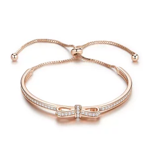 (imagen para) Pulsera deslizante con cierre de lazo dulce en estilo Pandora de oro rosa - SCB108-C