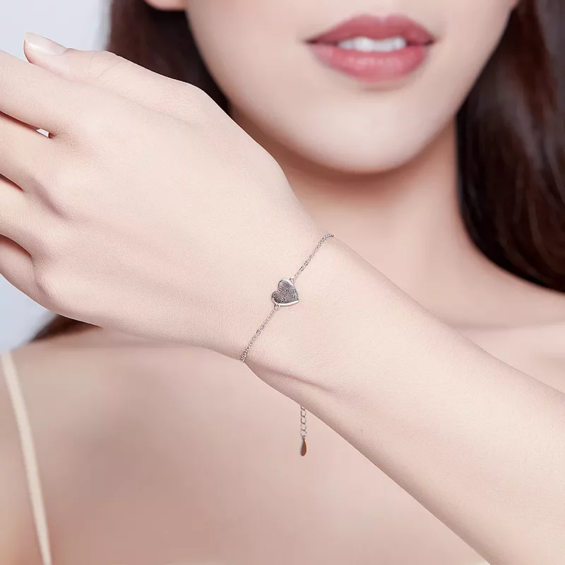 (imagen para) Pulsera deslizante de cadena con corazón amado de plata estilo Pandora - SCB161 - Ver 2