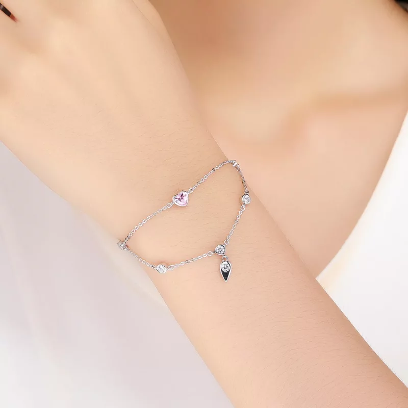 (imagen para) Pulsera deslizante de cadena con corazón dulce de plata estilo Pandora - SCB090 - Ver 2