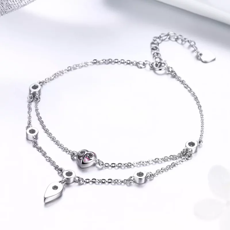 (imagen para) Pulsera deslizante de cadena con corazón dulce de plata estilo Pandora - SCB090 - Ver 3