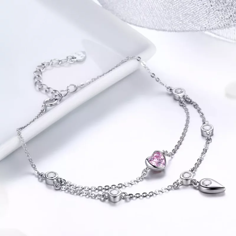 (imagen para) Pulsera deslizante de cadena con corazón dulce de plata estilo Pandora - SCB090 - Ver 4