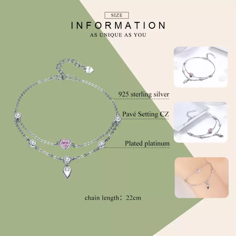 (imagen para) Pulsera deslizante de cadena con corazón dulce de plata estilo Pandora - SCB090 - Ver 5