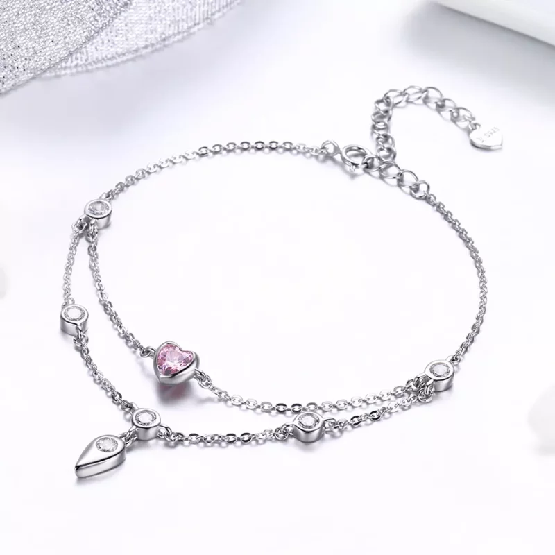 (imagen para) Pulsera deslizante de cadena con corazón dulce de plata estilo Pandora - SCB090 - Ver 6