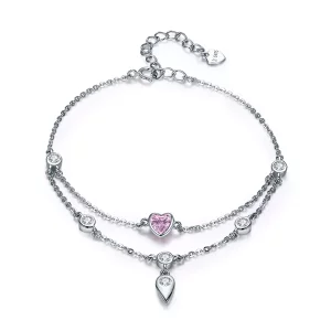 Pulsera deslizante de cadena con corazón dulce de plata estilo Pandora - SCB090 (imagen para) Pulsera deslizante de cadena con corazón dulce de plata estilo Pandora - SCB090