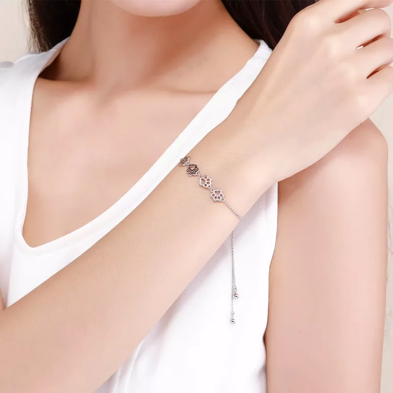 (imagen para) Pulsera deslizante de cadena con estilo Pandora en plata, con lindas marcas de g - Ver 2