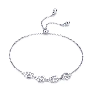 (imagen para) Pulsera deslizante de cadena con estilo Pandora en plata, con lindas marcas de garras de mascota - SCB096