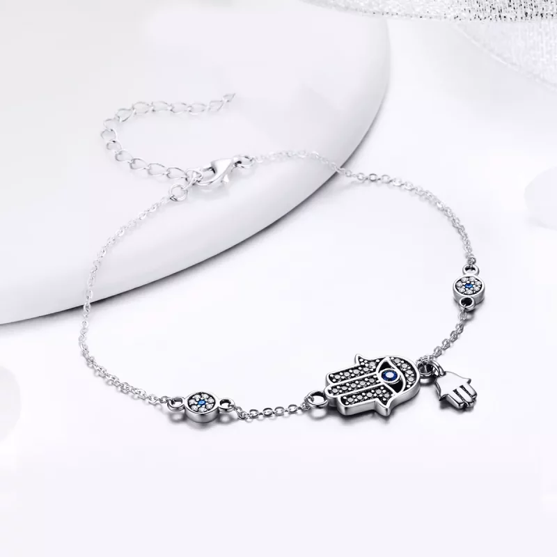 (imagen para) Pulsera deslizante de cadena con estilo Pandora en plata con Mano de Fátima - SC - Ver 3