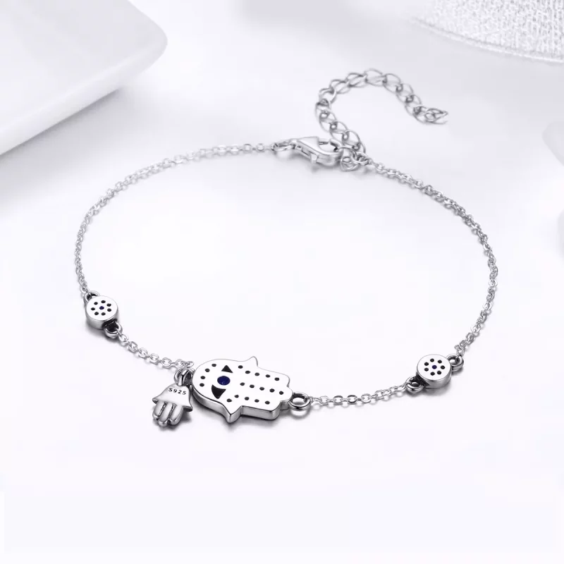 (imagen para) Pulsera deslizante de cadena con estilo Pandora en plata con Mano de Fátima - SC - Ver 4