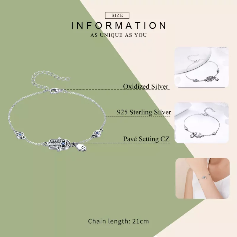 (imagen para) Pulsera deslizante de cadena con estilo Pandora en plata con Mano de Fátima - SC - Ver 5