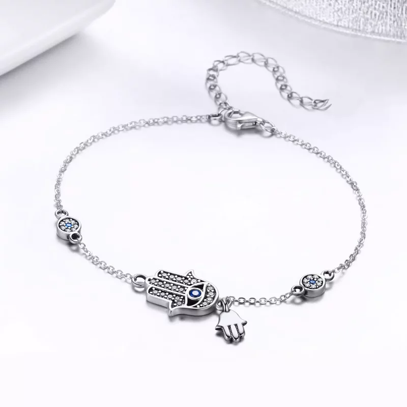 (imagen para) Pulsera deslizante de cadena con estilo Pandora en plata con Mano de Fátima - SC - Ver 6