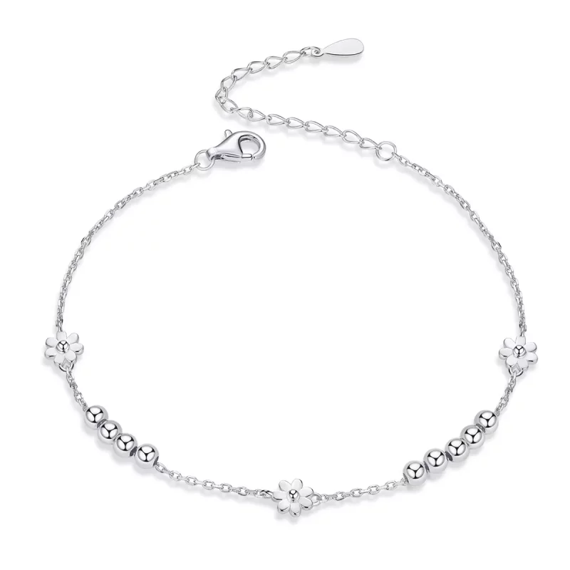 (imagen para) Pulsera deslizante de cadena con flor de margarita plateada estilo Pandora - SCB146