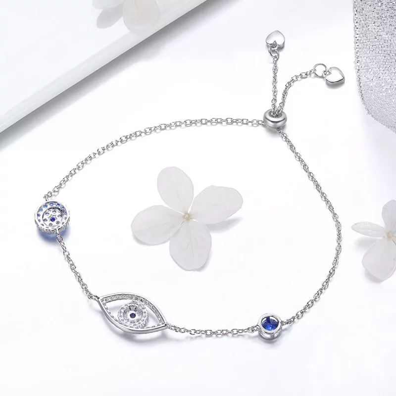 (imagen para) Pulsera deslizante de cadena con ojo protector de estilo Pandora en plata - SCB0 - Ver 3