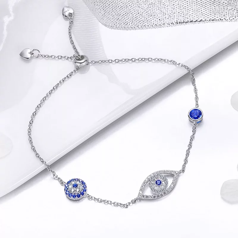 (imagen para) Pulsera deslizante de cadena con ojo protector de estilo Pandora en plata - SCB0 - Ver 4