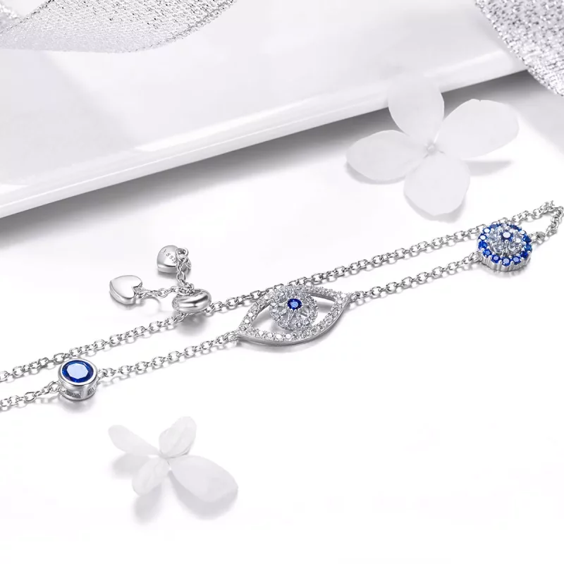 (imagen para) Pulsera deslizante de cadena con ojo protector de estilo Pandora en plata - SCB0 - Ver 5
