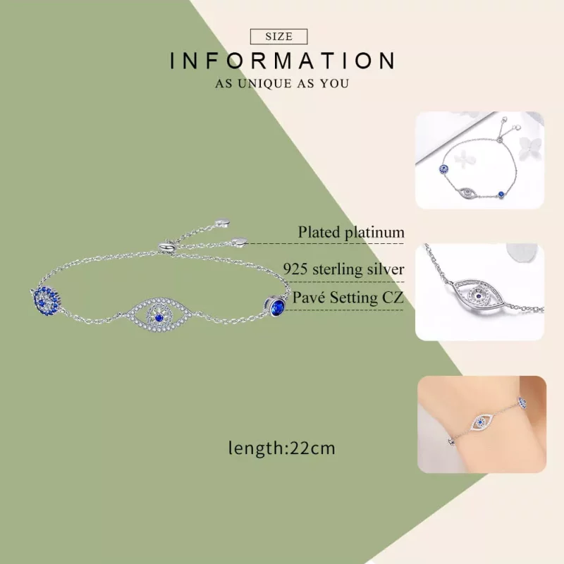 (imagen para) Pulsera deslizante de cadena con ojo protector de estilo Pandora en plata - SCB0 - Ver 6