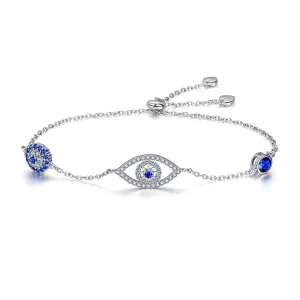(imagen para) Pulsera deslizante de cadena con ojo protector de estilo Pandora en plata - SCB089