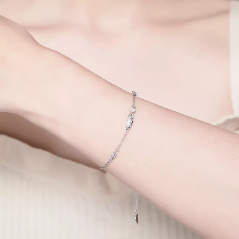 (imagen para) Pulsera deslizante de cadena con pluma de plata estilo Pandora - SCB133 - Ver 2