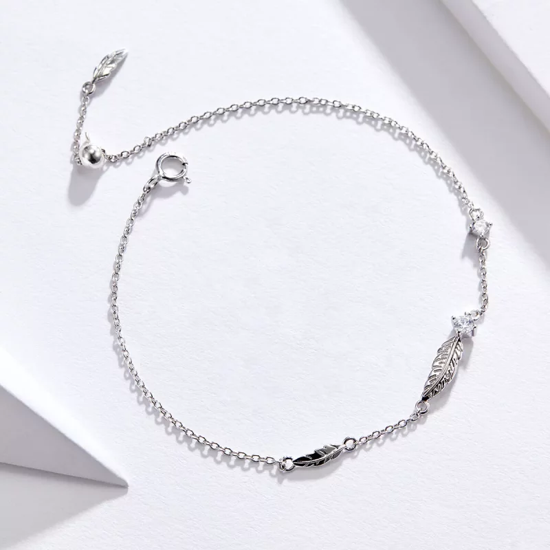 (imagen para) Pulsera deslizante de cadena con pluma de plata estilo Pandora - SCB133 - Ver 3