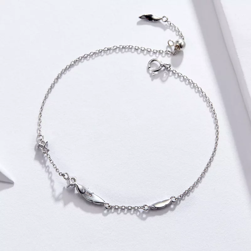 (imagen para) Pulsera deslizante de cadena con pluma de plata estilo Pandora - SCB133 - Ver 4