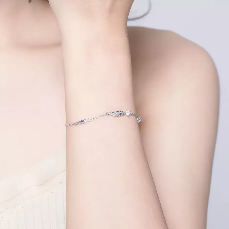 (imagen para) Pulsera deslizante de cadena con pluma de plata estilo Pandora - SCB133 - Ver 5