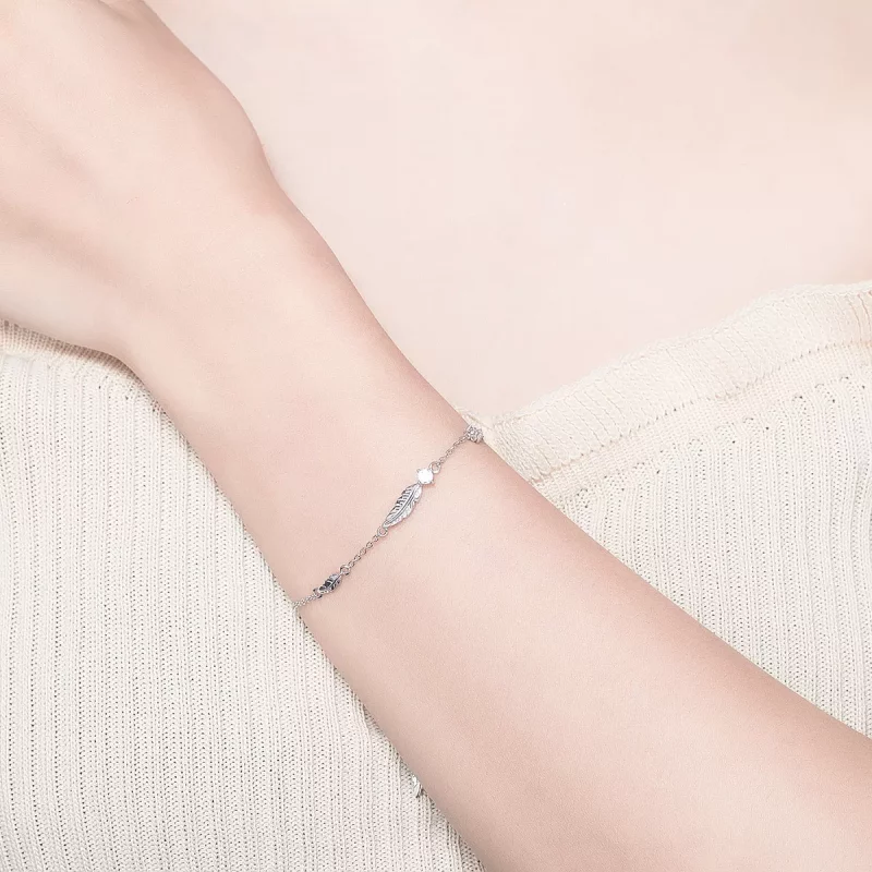 (imagen para) Pulsera deslizante de cadena con pluma de plata estilo Pandora - SCB133 - Ver 6