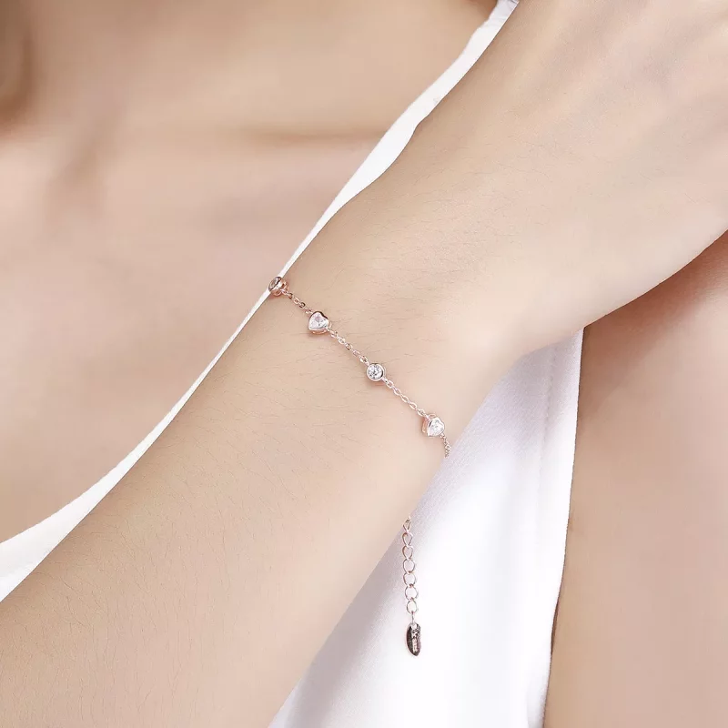 (imagen para) Pulsera deslizante de cadena de cinco clips estilo Pandora en color oro rosa - B - Ver 2