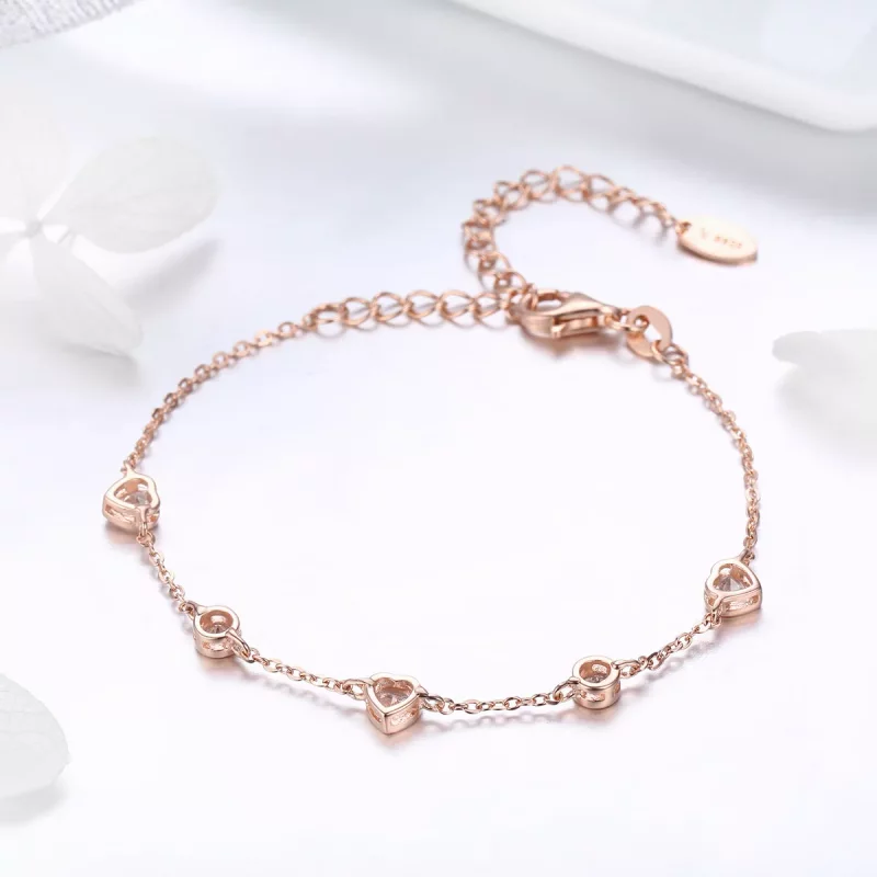 (imagen para) Pulsera deslizante de cadena de cinco clips estilo Pandora en color oro rosa - B - Ver 3