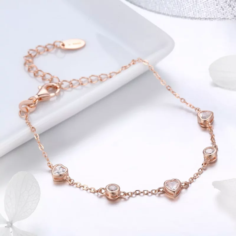 (imagen para) Pulsera deslizante de cadena de cinco clips estilo Pandora en color oro rosa - B - Ver 4