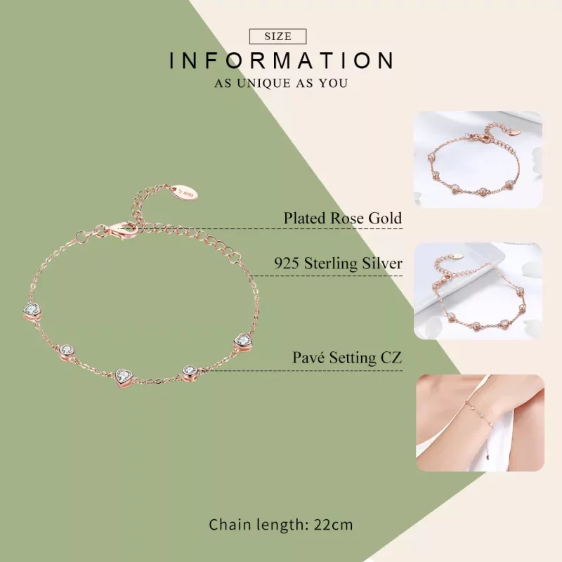 (imagen para) Pulsera deslizante de cadena de cinco clips estilo Pandora en color oro rosa - B - Ver 5